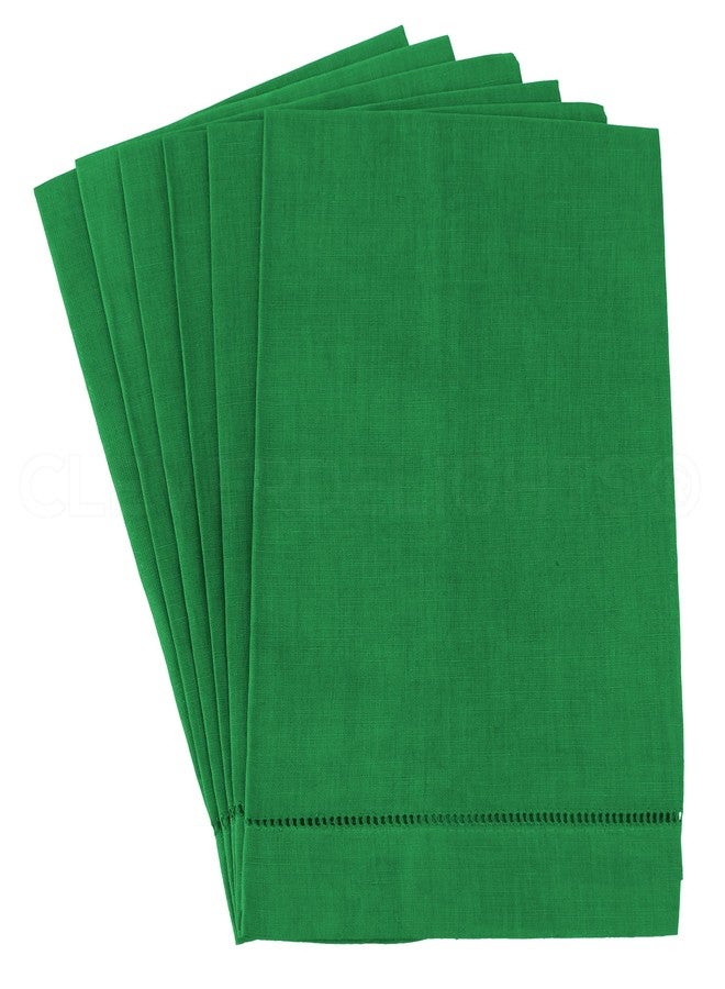 CleverDelights Green Hemstitched Hand Towels - 6 Pack - 14" x 22" - 55/45 Linen Cotton Blend - Image 1
